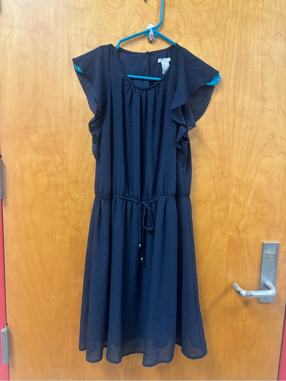 H&M Navy Ruffle Sleeve Tie-Waist Dress